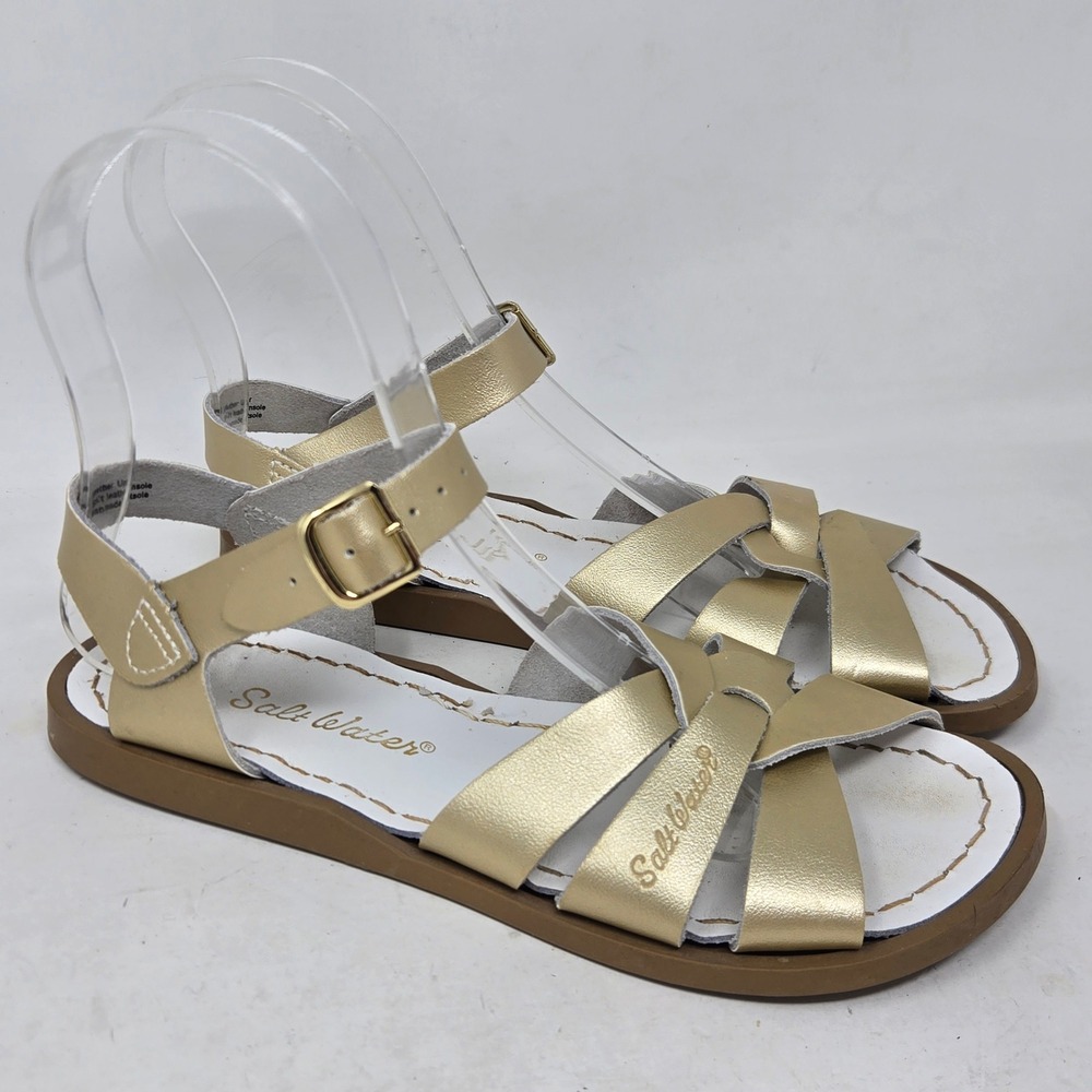 Salt Water Sandals Hoy Shoe Co Metallic Gold Leather Strappy Sandals Kids Size 2